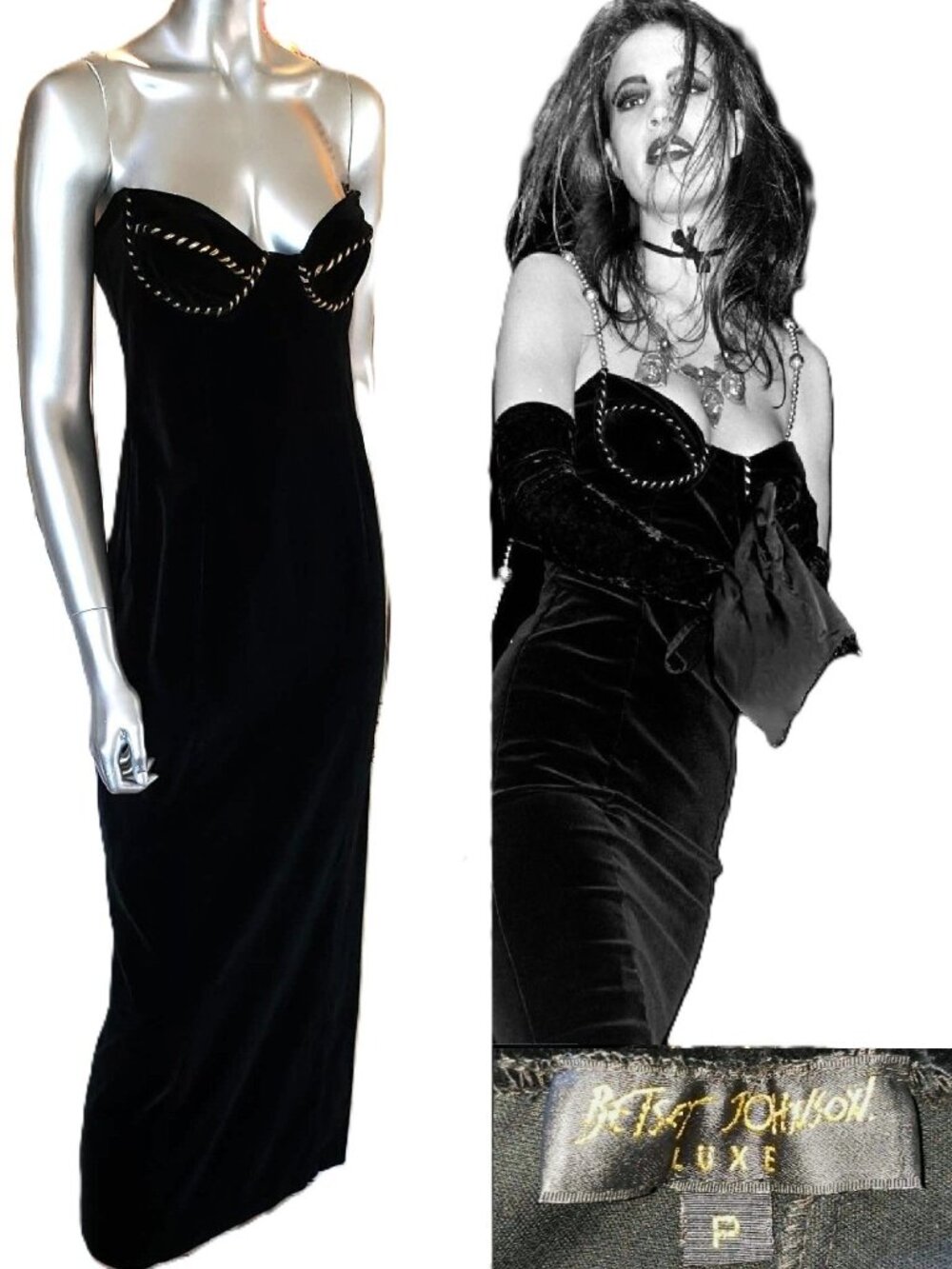Vintage Betsey Johnson Slip Dress LUXE 90s RUNWAY Black Velvet Midi Size Small